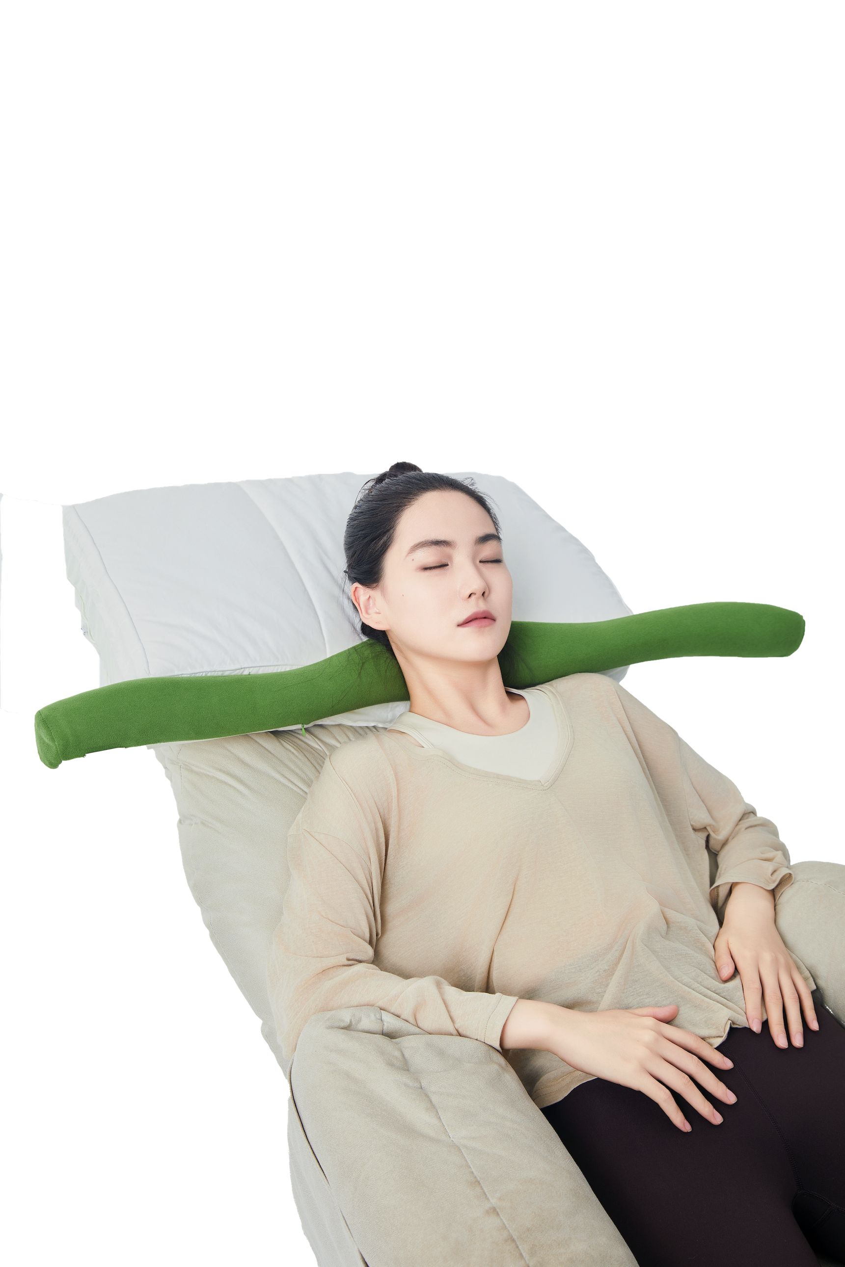 Lying down with the pillow cradling the neck